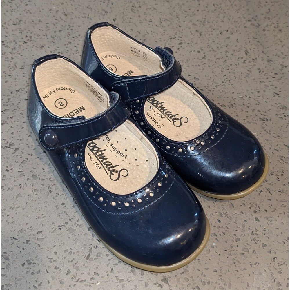 Footmates Blue Patent Emma Mary Jane Shoes, Little Girls Dress Shoes Sz 8